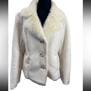 Coldwater creek ivory faux shearling jacket size petite‎ medium Penny Lane Y2K